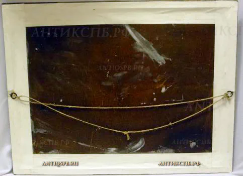 Картина старинная  "Вулкан". Картон, бумага, гуашь. Россия. Нач. ХХ века. №13871